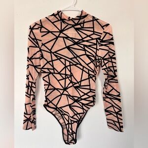 Parisian Geometric felt Patterned  women’s sheer bodysuit